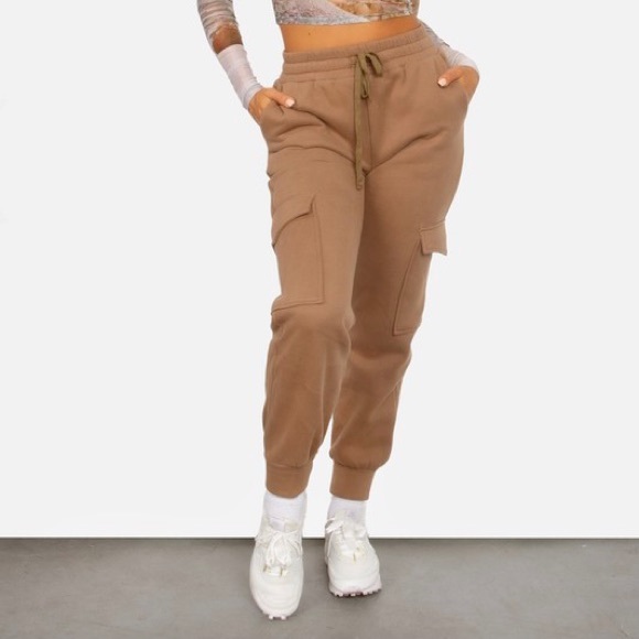 Mocha Brown Cargo Sweat Pants - Picture 3 of 4